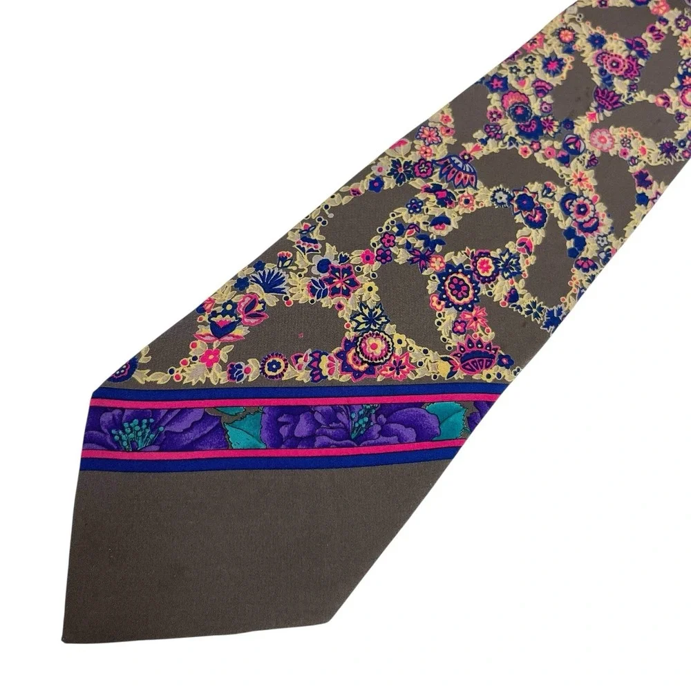 Leonard Paris Men's Tie Floral Flowers Multicolor Silk 3.75